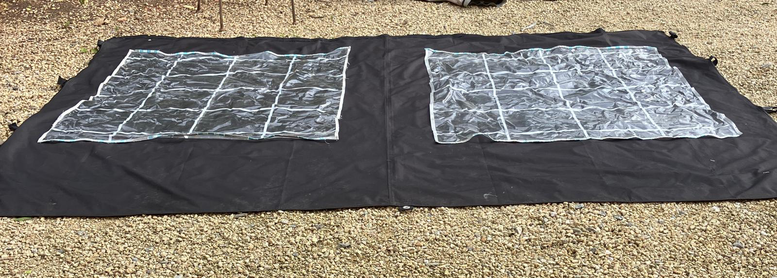 Fenêtres transparentes cousues sur barnum noir